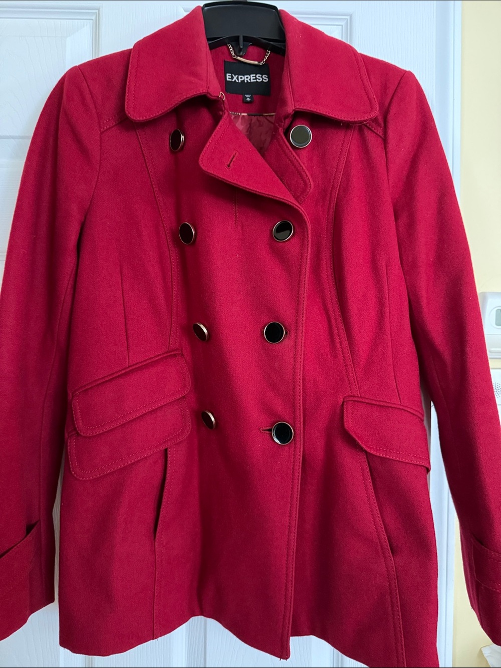 Express Double-Breasted Red Pea Coat